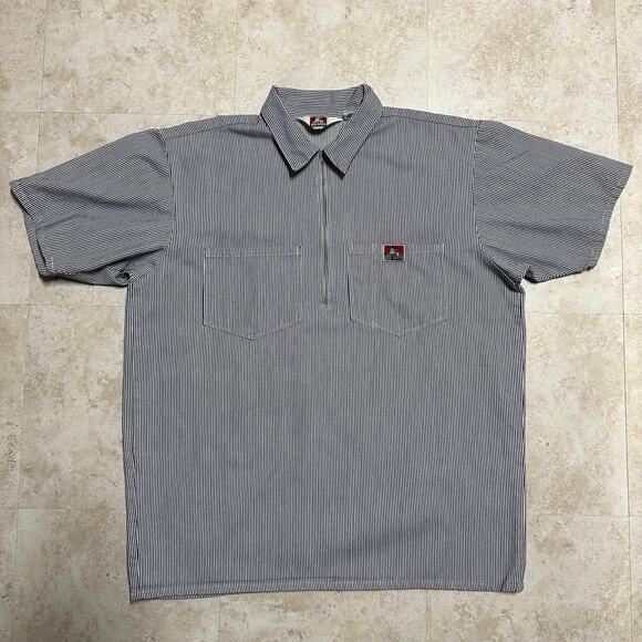 Vintage Ben Davis Hickory Stripe Half Zipper Short Sleeve Work Shirt - Picture 1 of 4
